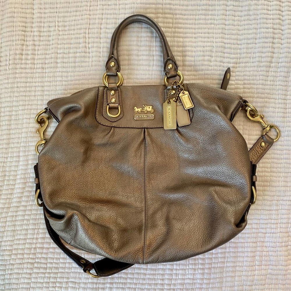 Coach Legacy Metallic Leather Tote Handbag with Shoulder Strap